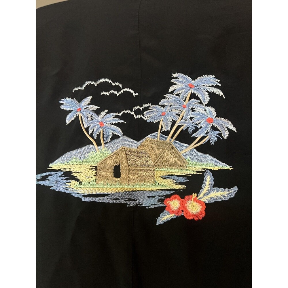 Levi's Kimono Jacket Womens Large Black Embroidered Island Palm Trees Viscose - Picture 6 of 11